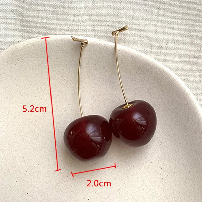 Stainless Steel Sweet Red Cherry Earrings