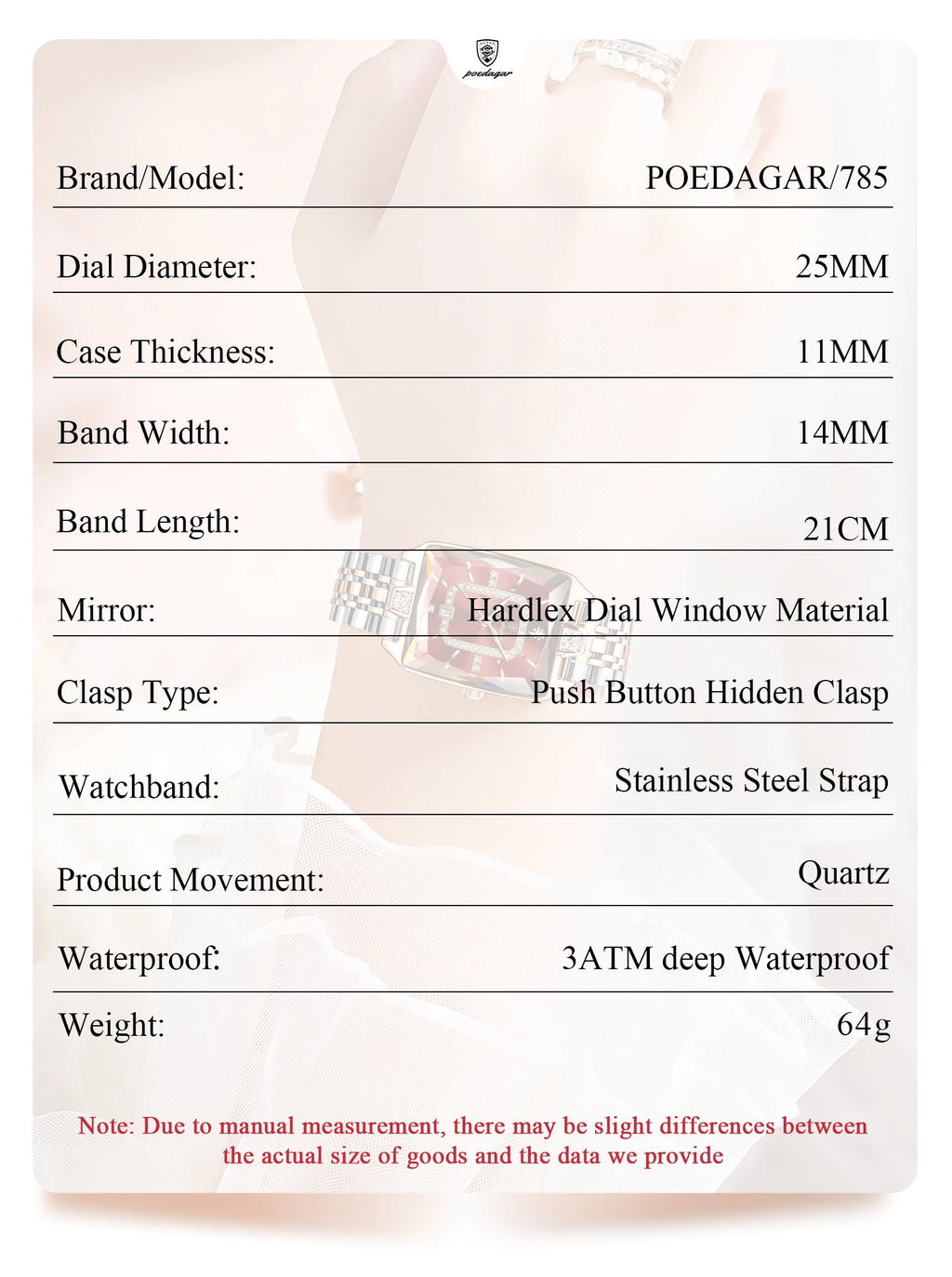 Luxury Women's Watch - Waterproof Stainless Steel Rectangle Calendar Quartz Timepiece