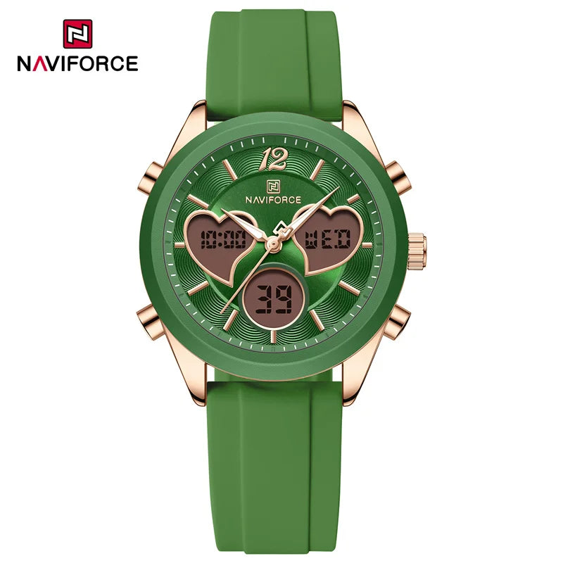 Women Silicone Wristwatch - Dual Display Heart Shape Luxury Analog Digital Watch