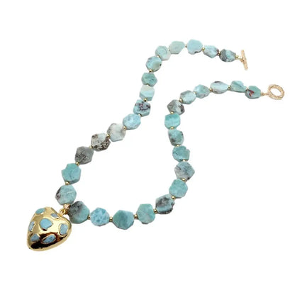 Natural Blue Larimar Gemstone Beaded Choker Necklace