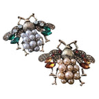 Vintage Bee Brooch - Pearl Crystal Rhinestone Metal Insect Pin Badge