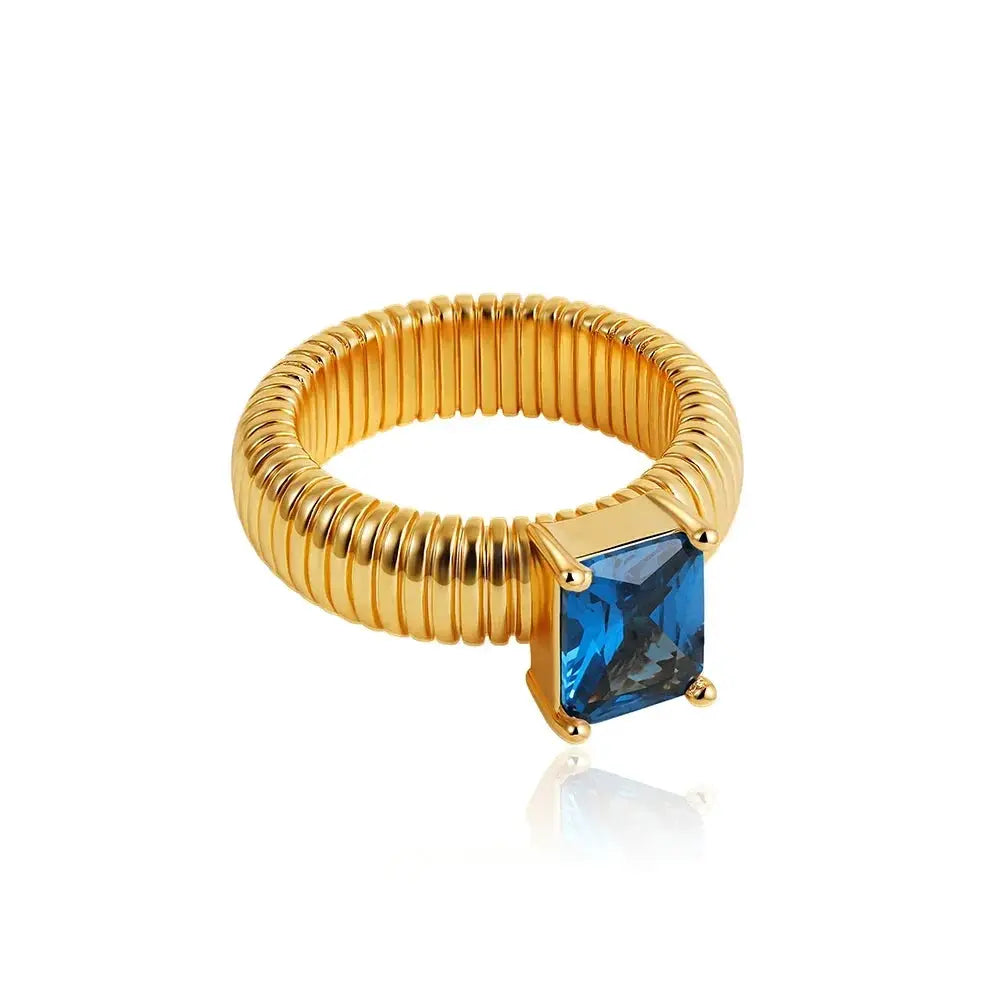 18K Gold Plated Waterproof Multi-color Crystal Chunky Striped Texture Rings Delicate Shiny Square Zircon Wed Ring Punk Jewelry by Adornity