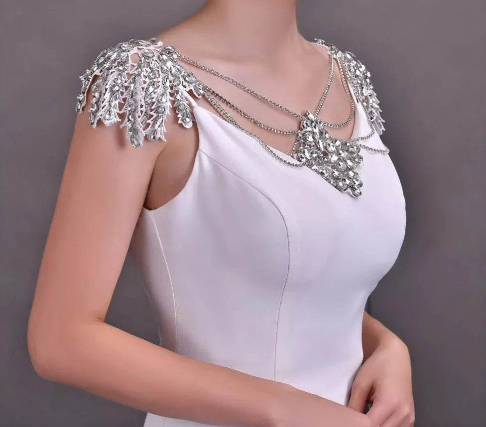 Bridal Crystal Beaded Vintage Tassel Wedding Cape with Rhinestone Chains and Necklace