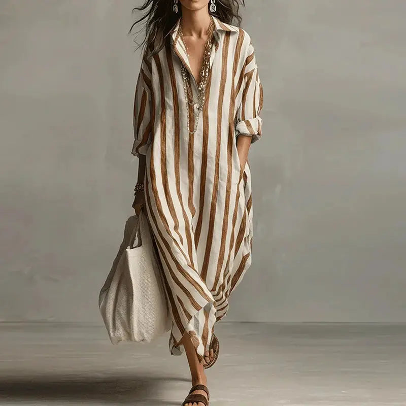 Vintage Printed Maxi Dresses For Women Casual Striped Printed Loose Beach Holiday Long Dresses For Women Party Dress Boho by Adornity