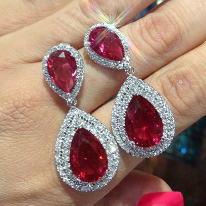 Red Water Drop Cubic Zirconia Statement Earrings