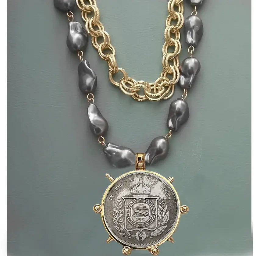 Coin Pendant Necklace - Large British Penny Collectibles Charm With Figaro Chain by Adornity