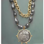 Coin Pendant Necklace - Large British Penny Collectibles Charm With Figaro Chain by Adornity