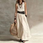 Summer Women Loose Fit Sleeveless Maxi Dress Round Neck High Waist Pleated Long dress Casual Daily Beach Vacation Bohemian Dress by Adornity