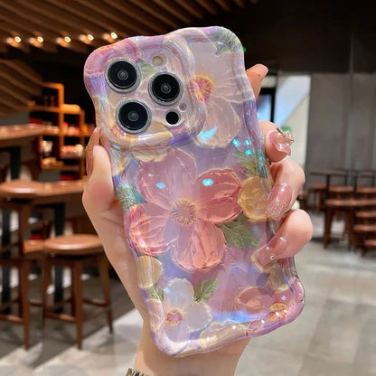 Vintage Floral Oil Painting Phone Case for iPhone 11, 12, 13, 14, 15, and 16 Pro Max – Elegant Shockproof Silicone Cover with Artistic Flower Design