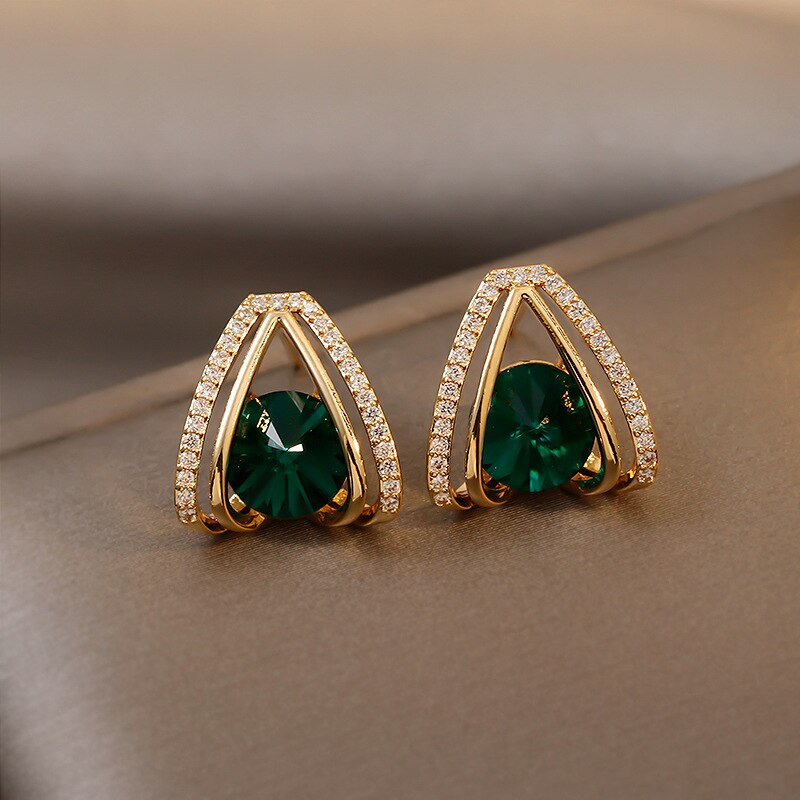 Emerald Geometric Zircon Drop Earrings