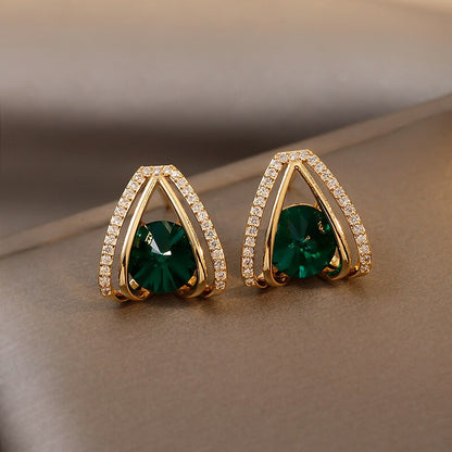 Emerald Geometric Zircon Drop Earrings