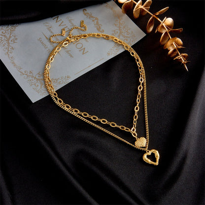 Gold Stainless Steel Heart Pendant Necklace