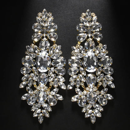 Oversize Rhinestone Dangle Earrings, Elegant Bling Crystal Jewelry