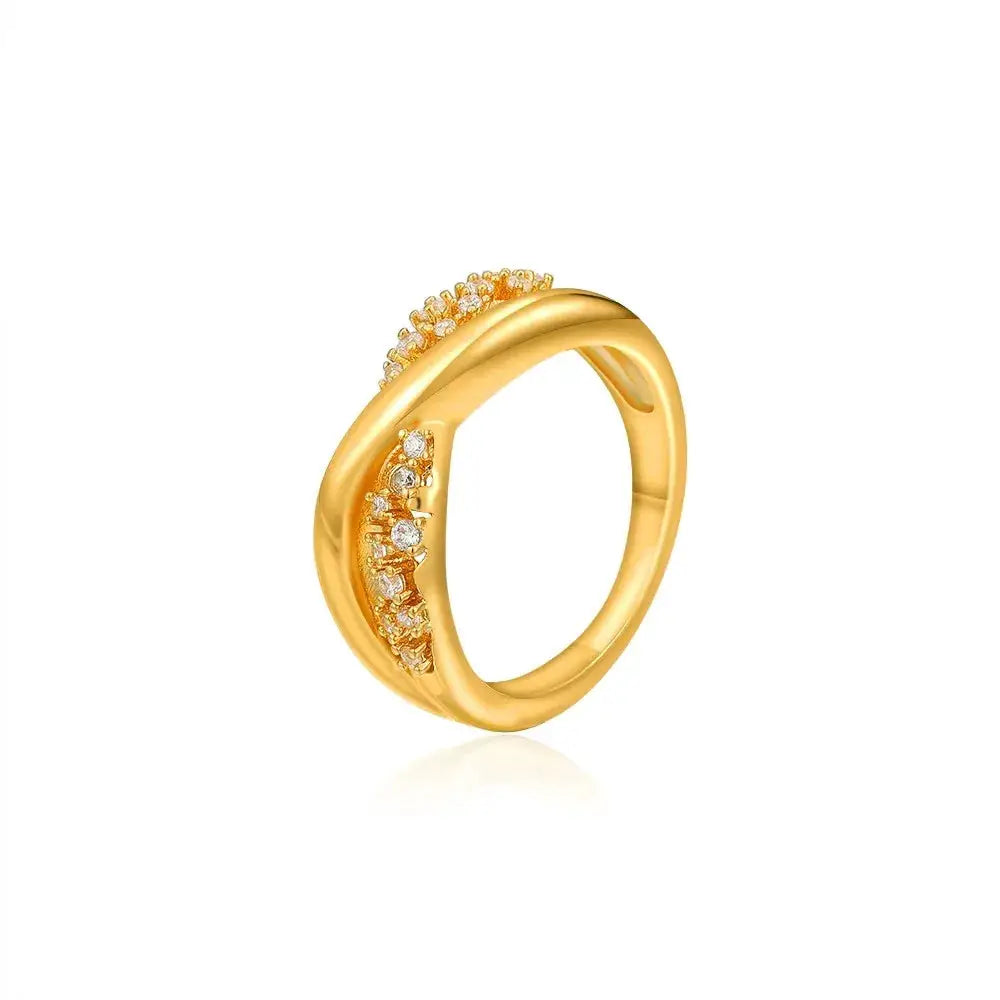 18K Gold Plated Waterproof Multi-color Crystal Chunky Striped Texture Rings Delicate Shiny Square Zircon Wed Ring Punk Jewelry by Adornity