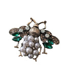 Vintage Bee Brooch - Pearl Crystal Rhinestone Metal Insect Pin Badge