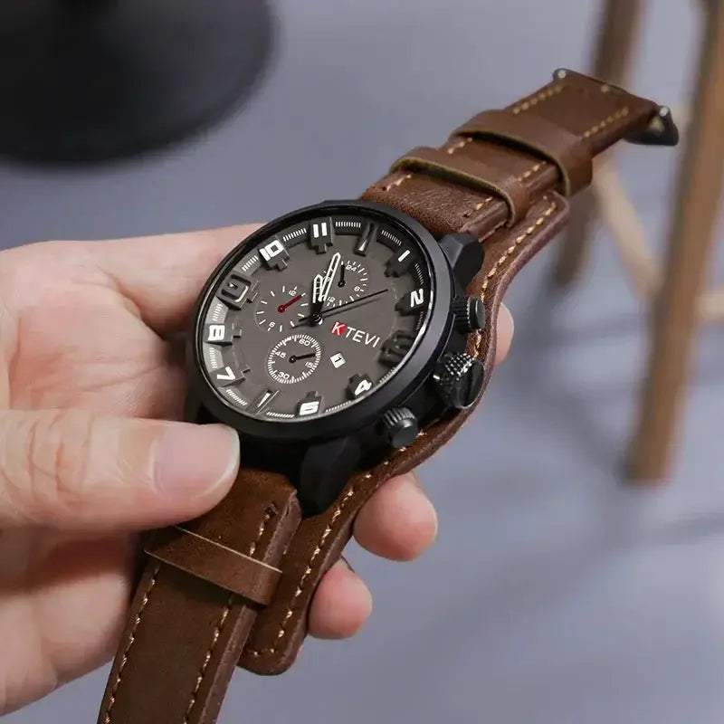 Retro Men's Watches High-end Luxury Man Watch PU Leather Strap Date Business Quartz Watch Big Dial Military tactical Wristwatch by Adornity
