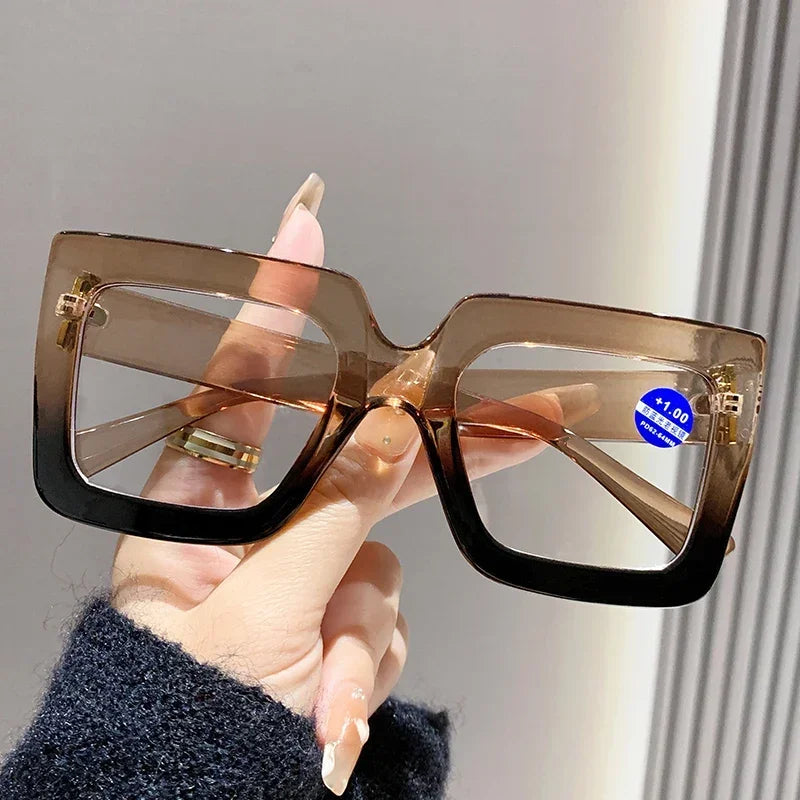 Women's Reading Glasses | Geometric Retro Square Frames With Transparent Lenses