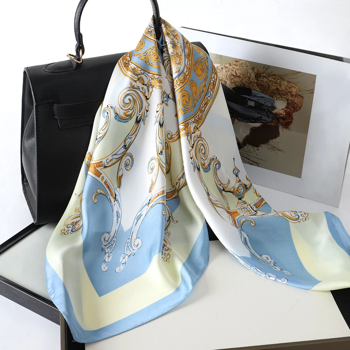 Luxury Silk Satin Scarf for Women - Printed Shawl Bandana 70x70cm