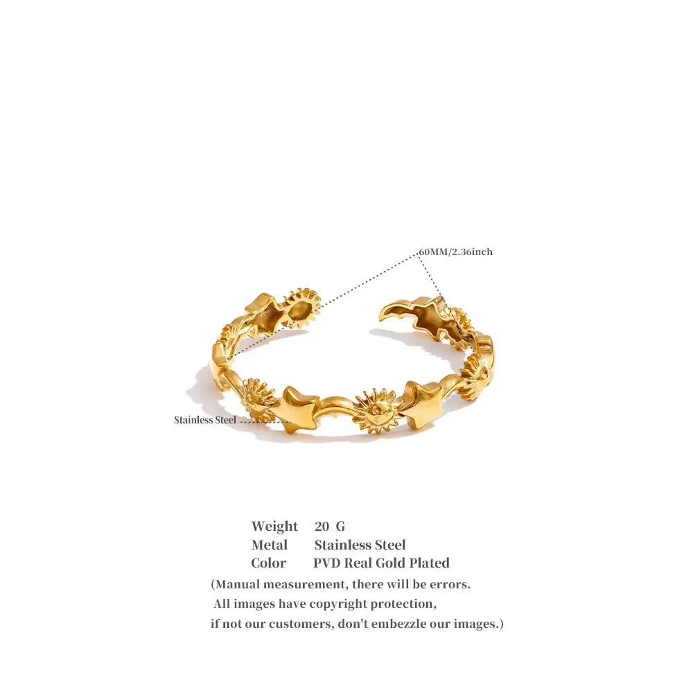 Yhpup 60mm Hot Style Stainless Steel Stars Moon Sun Universe Cuff Open Bracelet Bangle 18K Golden Plated Popular Wrist Jewelry by Adornity