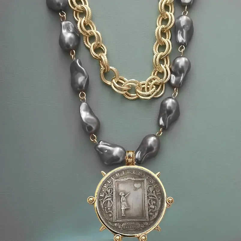 Coin Pendant Necklace - Large British Penny Collectibles Charm With Figaro Chain by Adornity