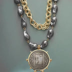 Coin Pendant Necklace - Large British Penny Collectibles Charm With Figaro Chain by Adornity