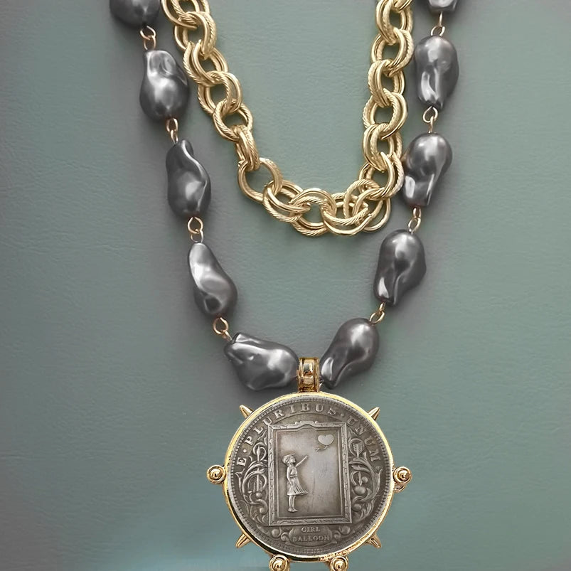 Coin Pendant Necklace - Large British Penny Collectibles Charm With Figaro Chain