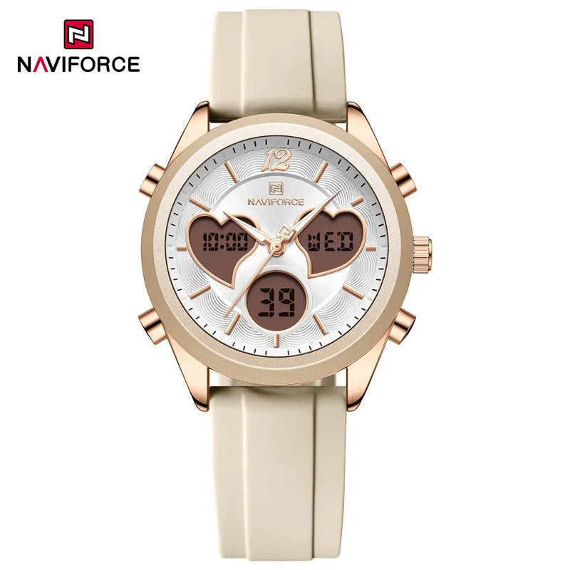 Women Silicone Wristwatch - Dual Display Heart Shape Luxury Analog Digital Watch