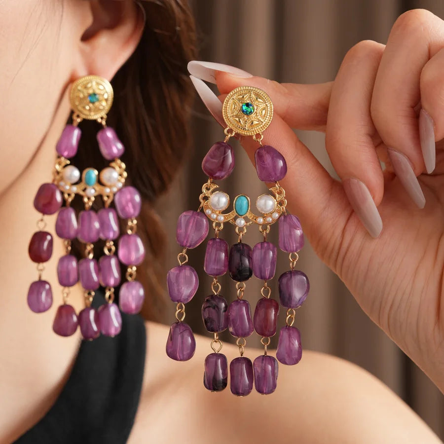 Vintage Pearl Earrings – Geometric Tassel Drop Earrings for Women | Exquisite Designer Jewelry