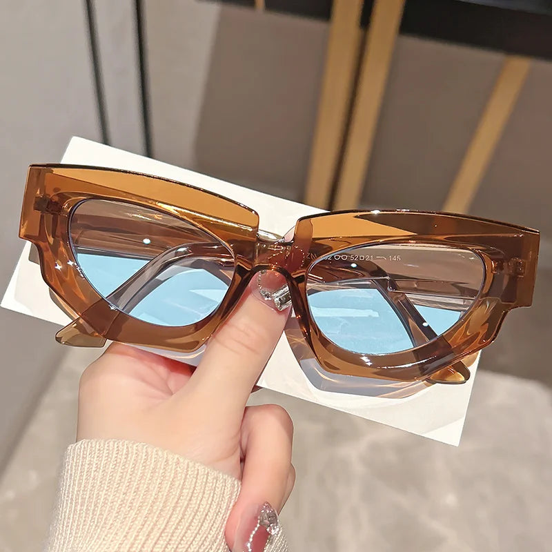 Cat Eye Sunglasses – Fashion Thick Frame Plastic Eyewear for Women, Gradient Lens