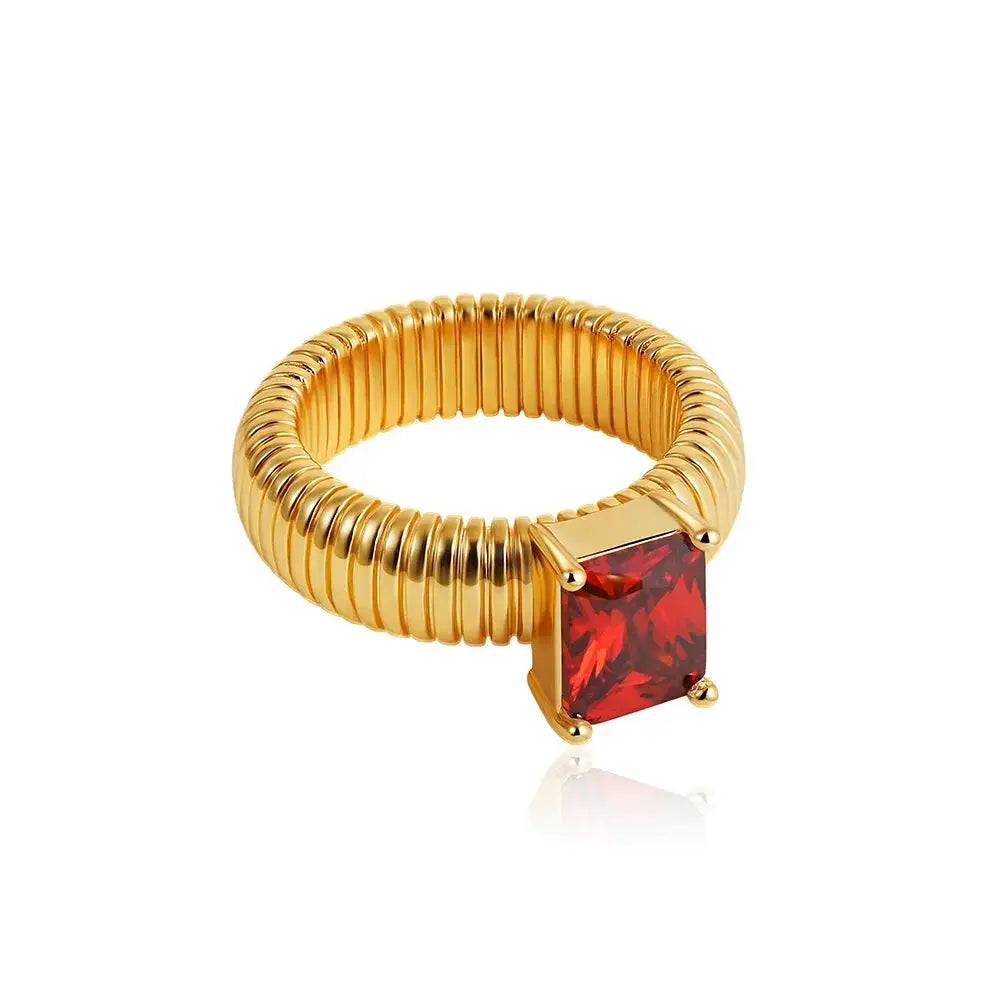 18K Gold Plated Waterproof Multi-color Crystal Chunky Striped Texture Rings Delicate Shiny Square Zircon Wed Ring Punk Jewelry by Adornity