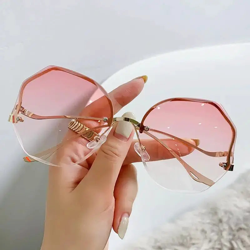 Elara Rimless Polygon Sunglasses Metal Frame Collection Exclusive UV400 Protection