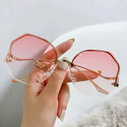 Elara Rimless Polygon Sunglasses Metal Frame Collection Exclusive UV400 Protection
