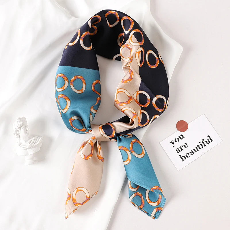 Luxury Silk Satin Scarf for Women - Printed Shawl Bandana 70x70cm