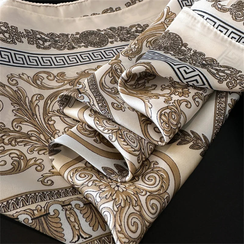 Women's Silk Scarf - 70x70cm Square Printed Pashmina Shawl With Plaid Pattern