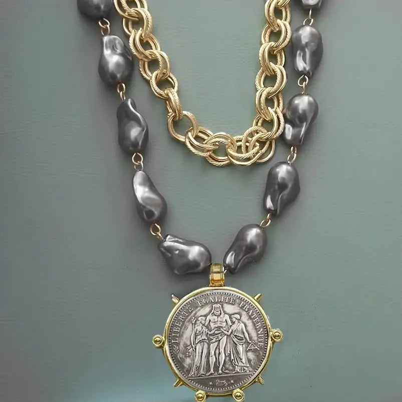 Coin Pendant Necklace - Large British Penny Collectibles Charm With Figaro Chain by Adornity