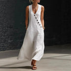 Casual Sleeveless Loose Maxi Dress Women Summer 2026 Fashion Solid Color V-neck Holliday Long Dresses Elegant by Adornity