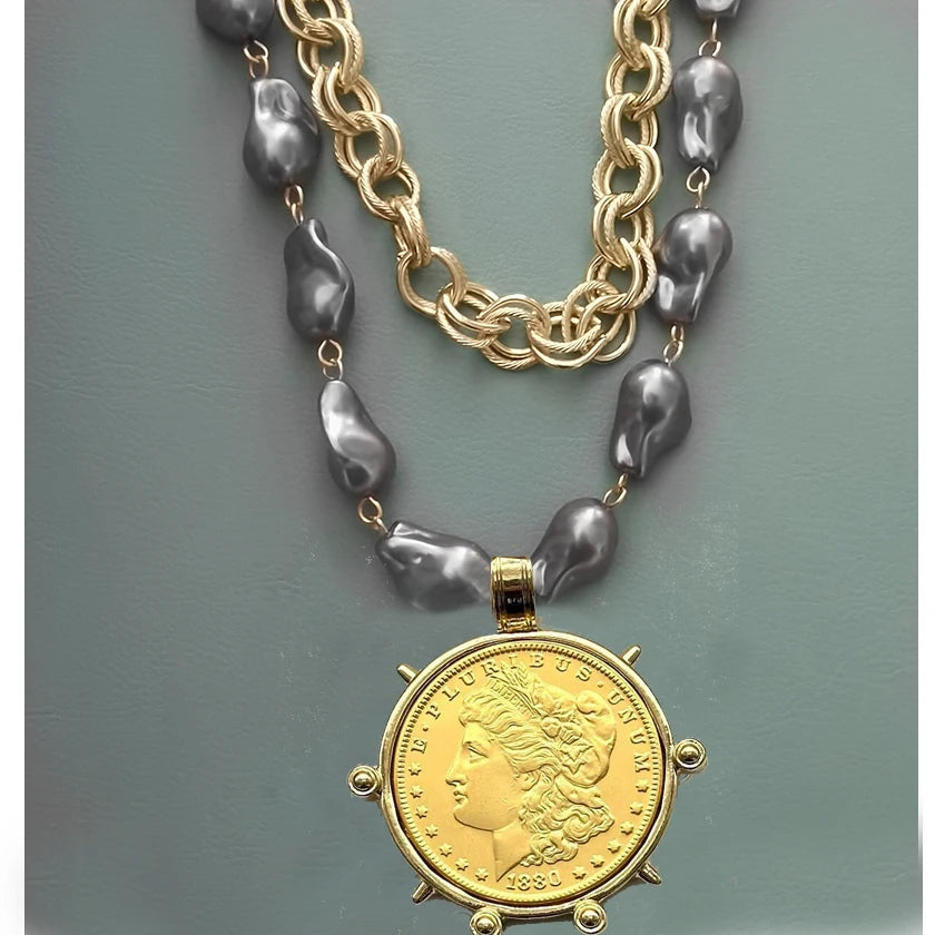 Coin Pendant Necklace - Large British Penny Collectibles Charm With Figaro Chain