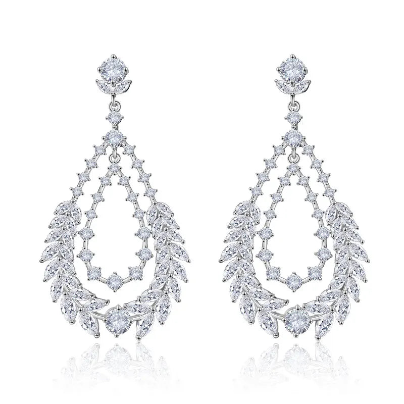 Bridal Leaf Cubic Zirconia Dangle Earrings for Elegant  Bridal Wedding Jewelry