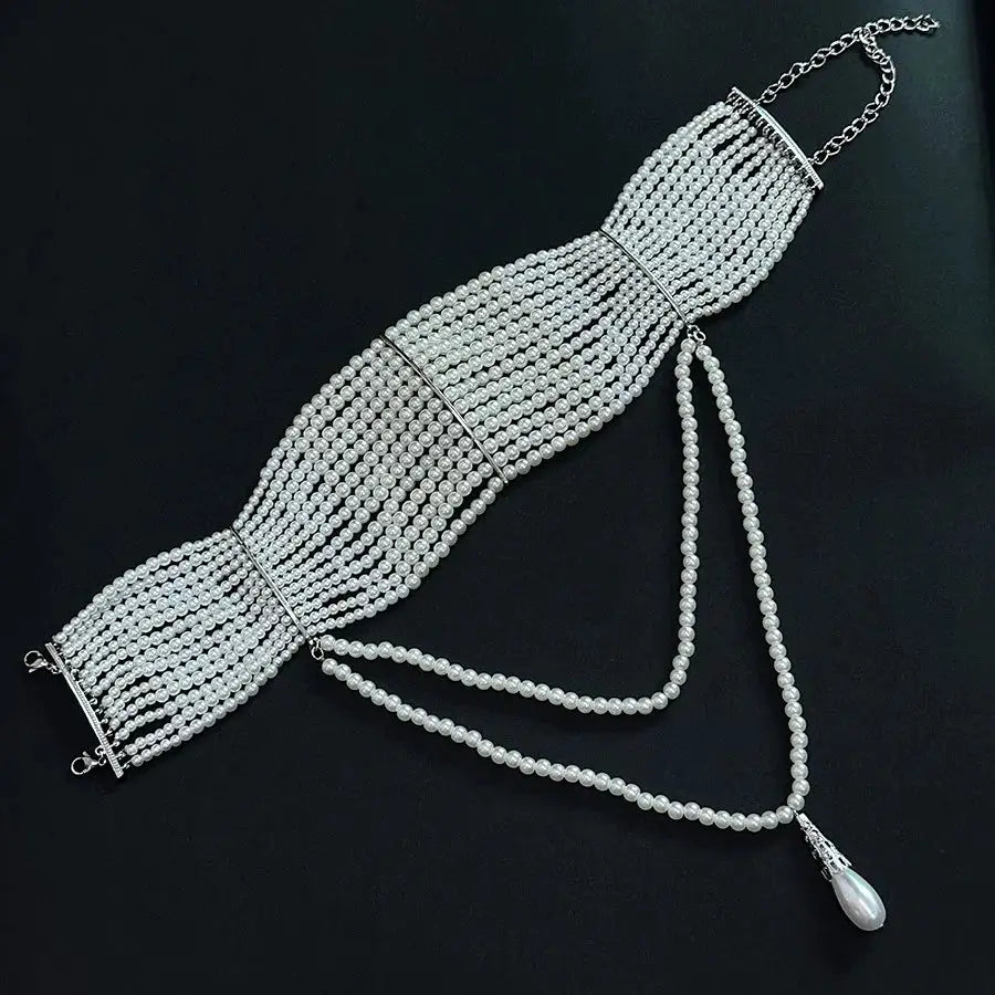 Pearl Tassel Necklace – Multi-Layered Vintage Pearl Jewelry With Teardrop Pendant by Adornity