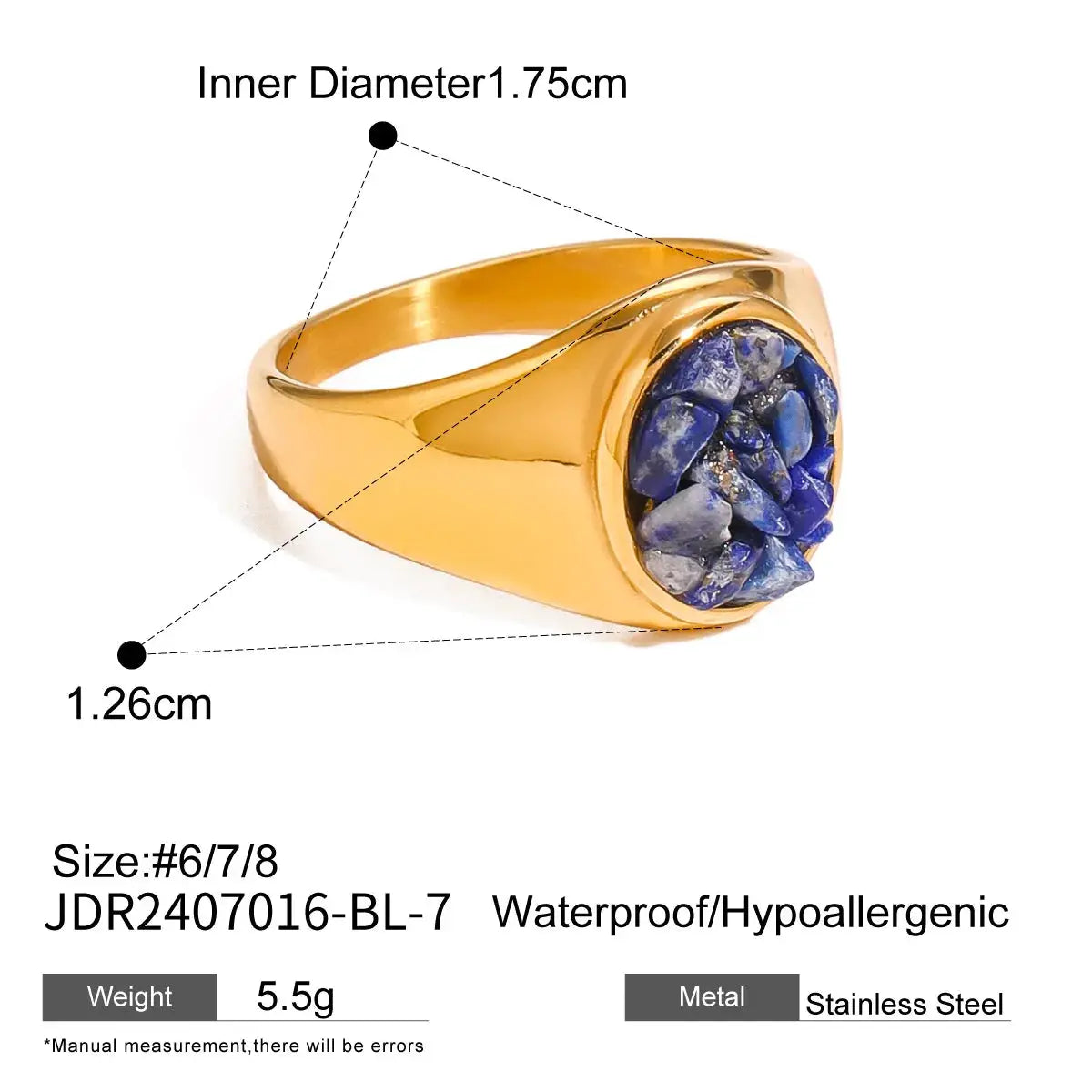 European and American Natural Stone Ring Titanium Steel Non-Fading Hand Jewelry for Women High-End Stainless Steel Jewelry by Adornity