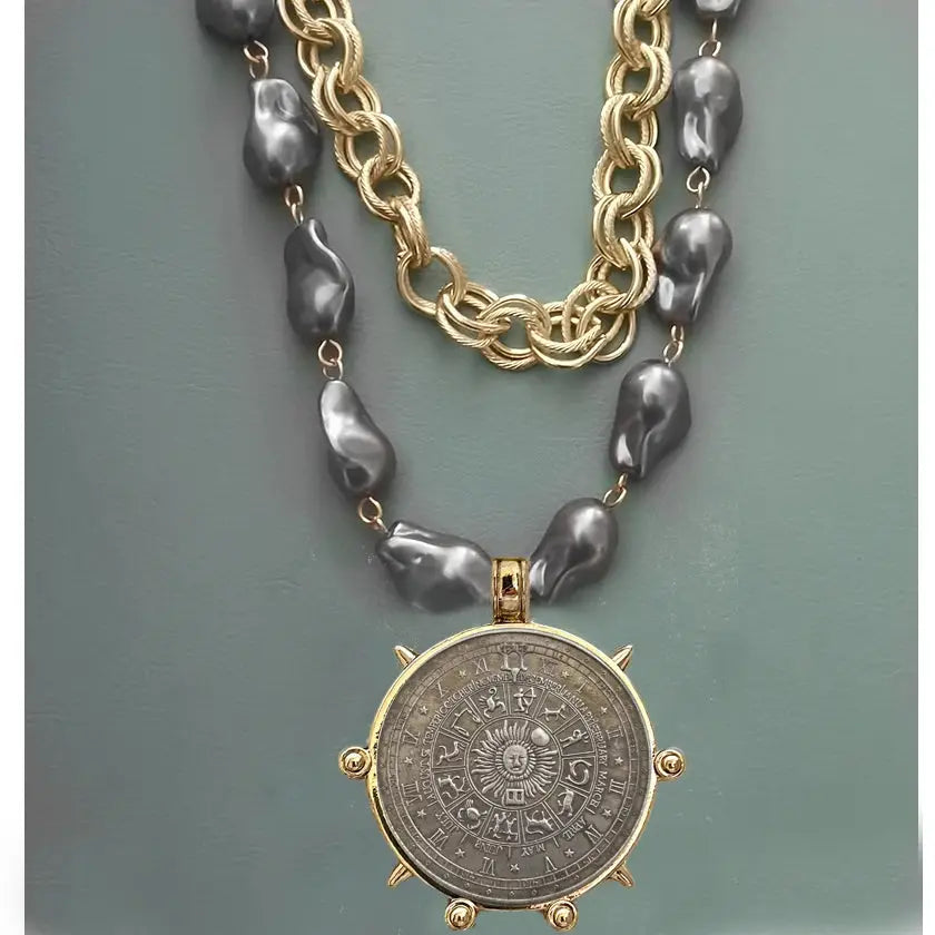 Coin Pendant Necklace - Large British Penny Collectibles Charm With Figaro Chain by Adornity