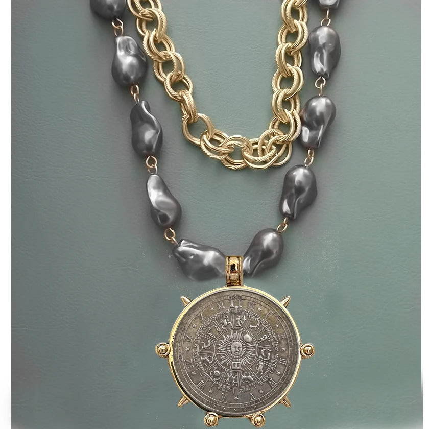 Coin Pendant Necklace - Large British Penny Collectibles Charm With Figaro Chain