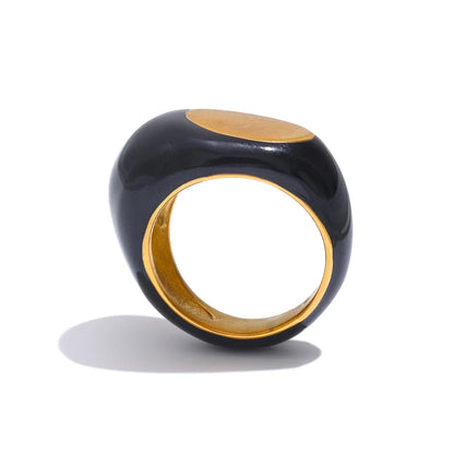 Minimalist Geometric Stainless Steel Ring - Black Enamel Waterproof Jewelry