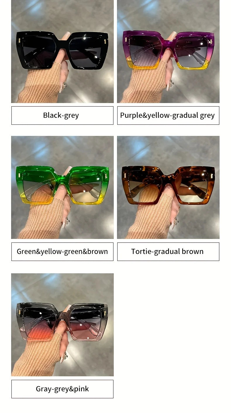 Fashion Sunglasses - Gradient Lenses Large Square Frame Sport Eyewear for Women