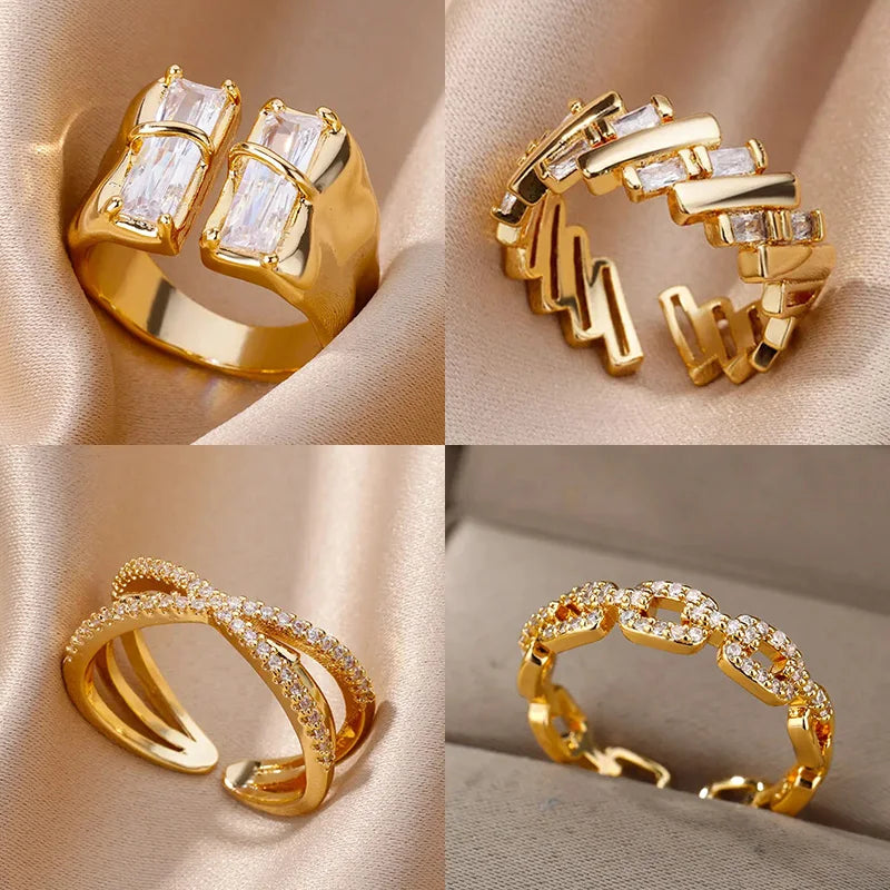 Gold Plated Stainless Steel Cubic Zircon Opening Ring