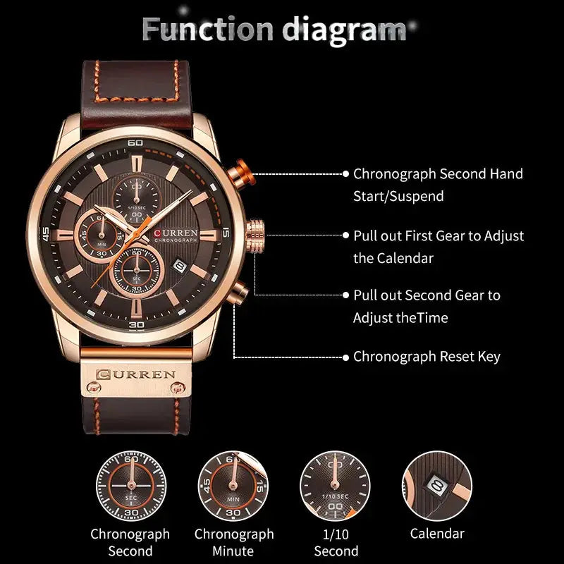 CURREN 8291 Mens Quartz Chronograph Watch Casual Leather Military Sport Fashion Gentleman Wristwatch by Adornity