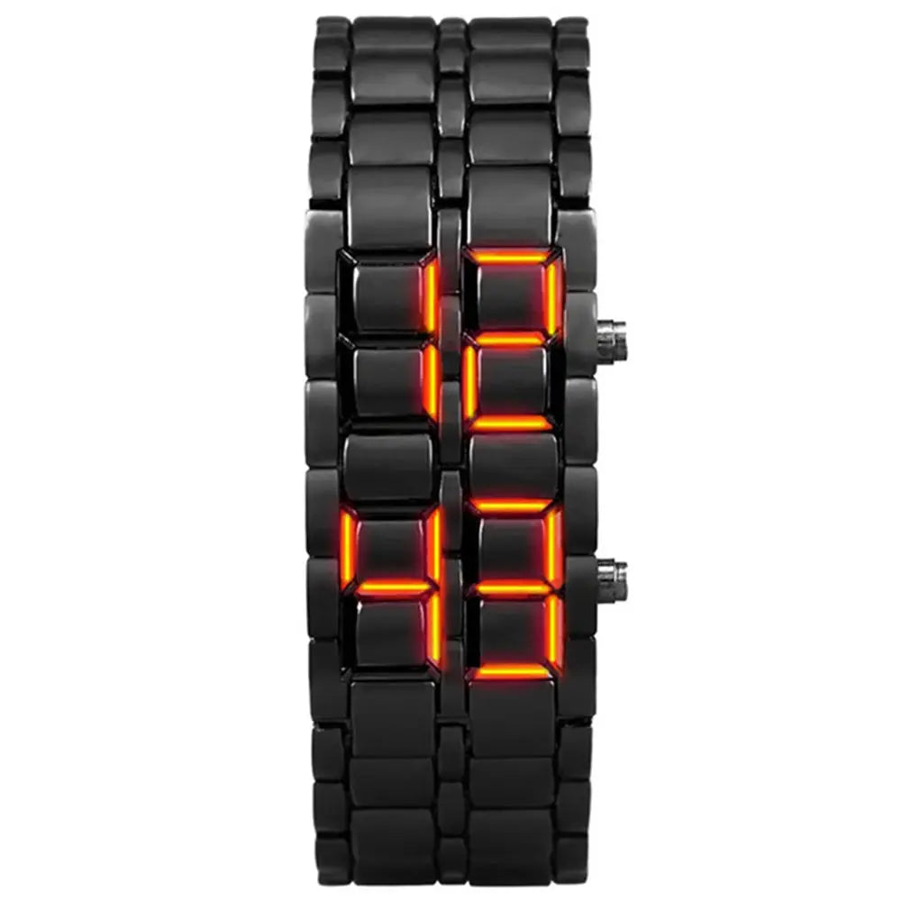 Fashion Mens Digital Lava Wrist Watch Men Black Full Metal Red Blue LED Display Watches Gifts for Male Boy Sport Creative Clock by Adornity