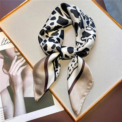 Luxury Women Leopard Print Square Hijab Scarf Imitation Silk Green Small Neck Scarf Stylish Casual Headscarf