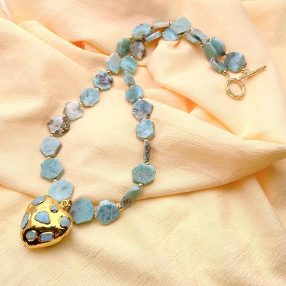 Natural Blue Larimar Gemstone Beaded Choker Necklace