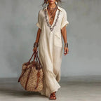 Womens Sexy Deep V Neck Print Bohemian Dress Spring Vintage Loose Long Party Dress Summer Short Sleeve Beach Vacation Maxi Dress by Adornity
